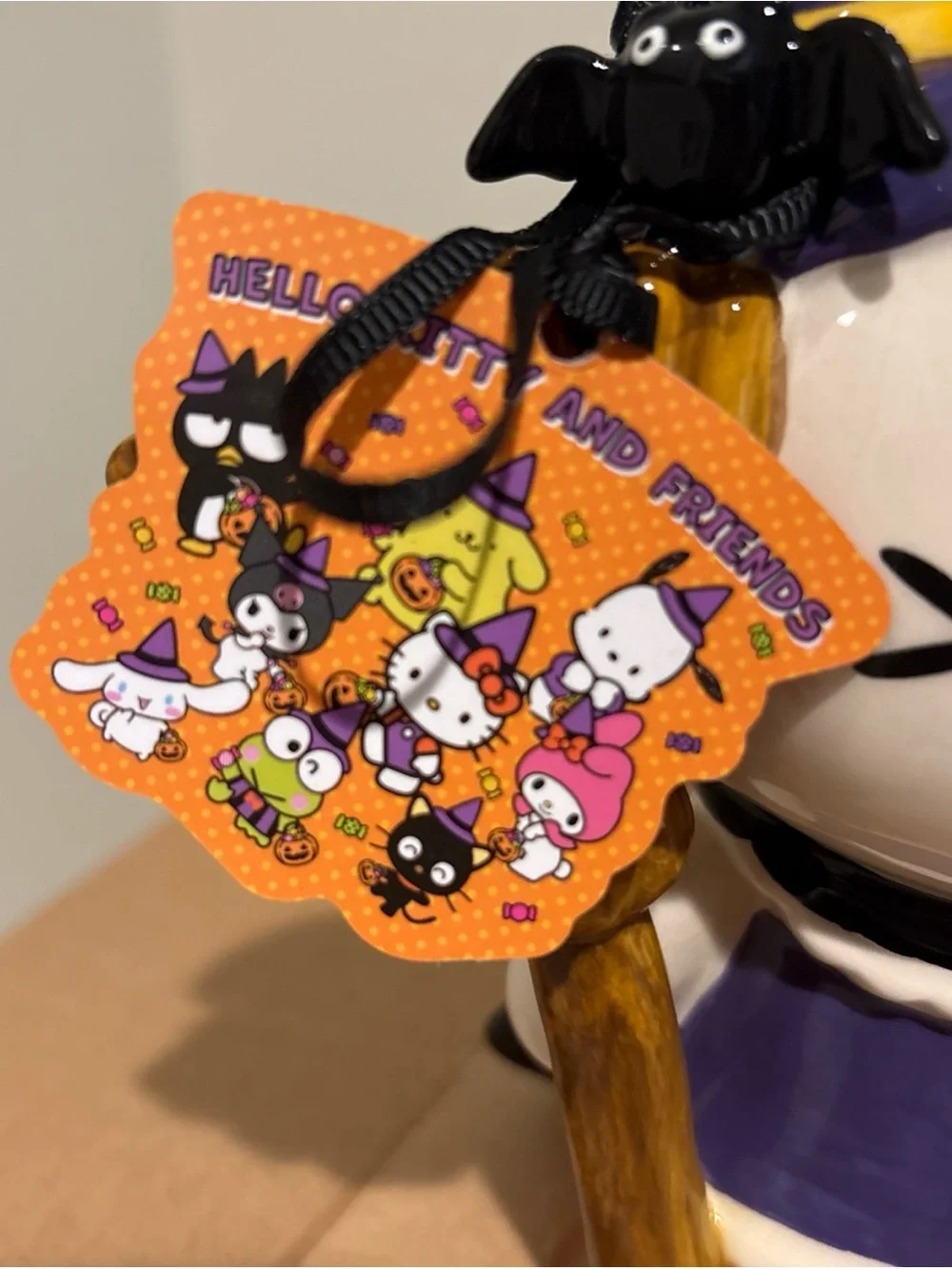 Hello Kitty Witch Broomstick Bat Ceramic Blue Sky Sanrio Halloween Figurine